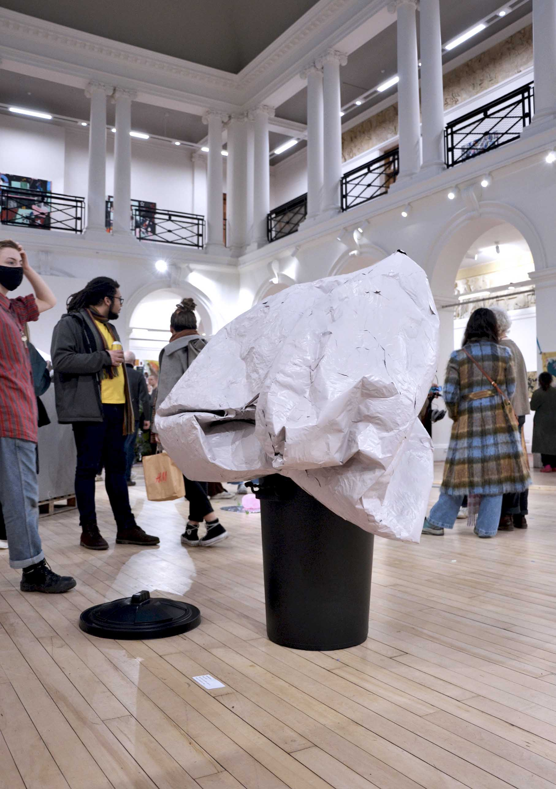 DROSS, 2022  ‘LAST CALL’ : 4TH Year Exhibition in ECA Sculpture Court - Papier-mâché, ‘Brain’ spray paint, new 85L plastic dustbin  