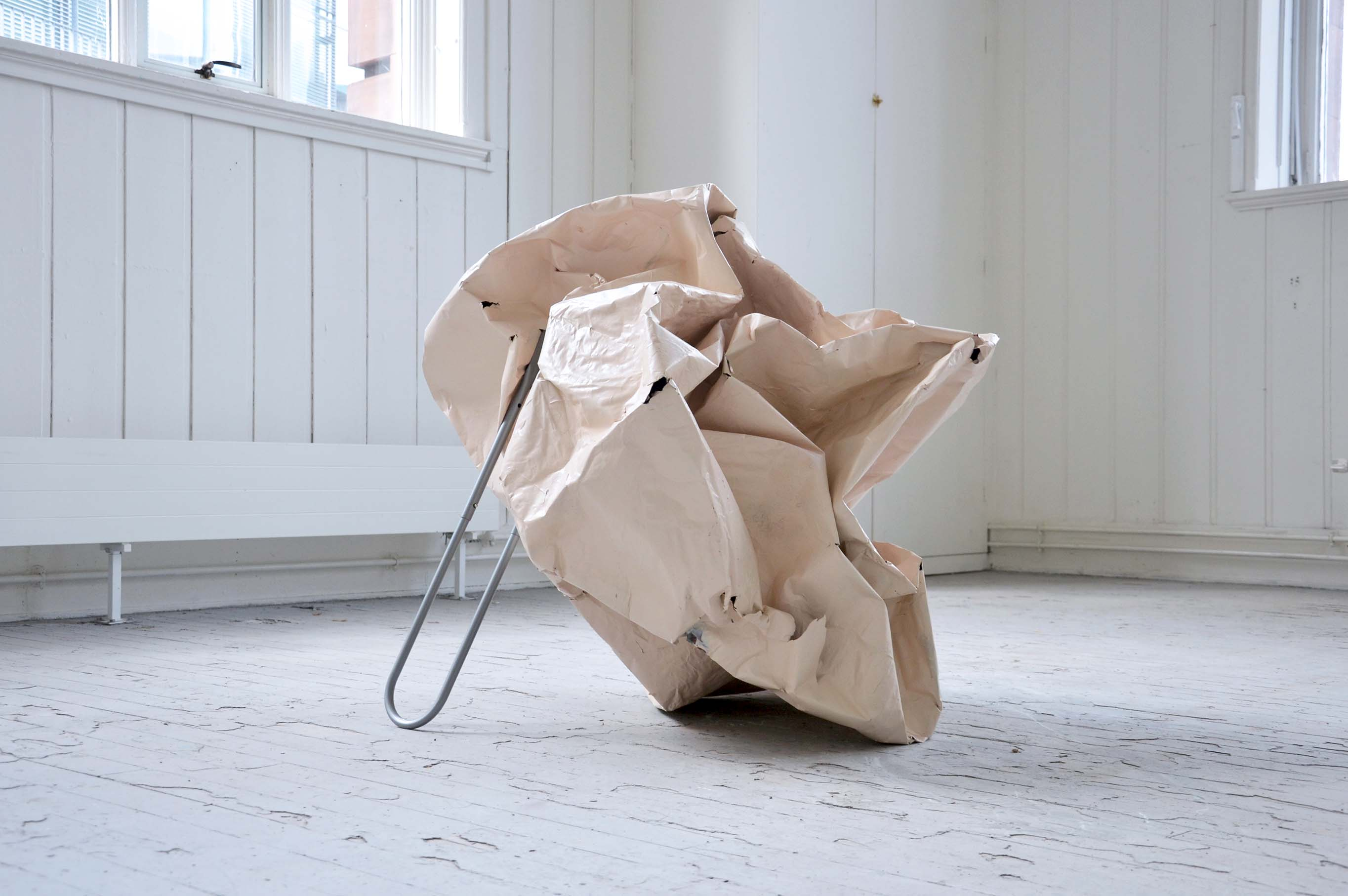 TEETER, 2022 - Papier-mâché, ‘Bone’ spray paint, aluminium bike balance handle  