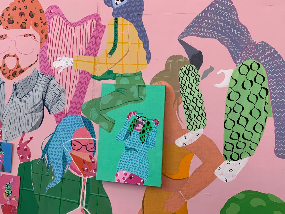 Snapshot of installed work. Acrylic and emulsion on canvas and wall.